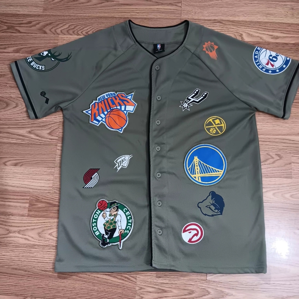 NBA All Teams Logo Jersey Button Up Shirt Basketball Top